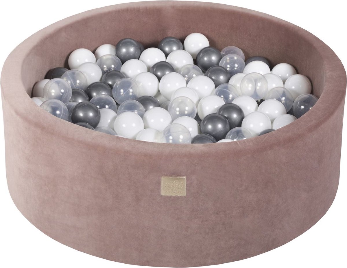 Ronde ballenbak VELVET 90x30 - Beige incl 200 ballen - Zilver, Wit, Transparant|  je.nl